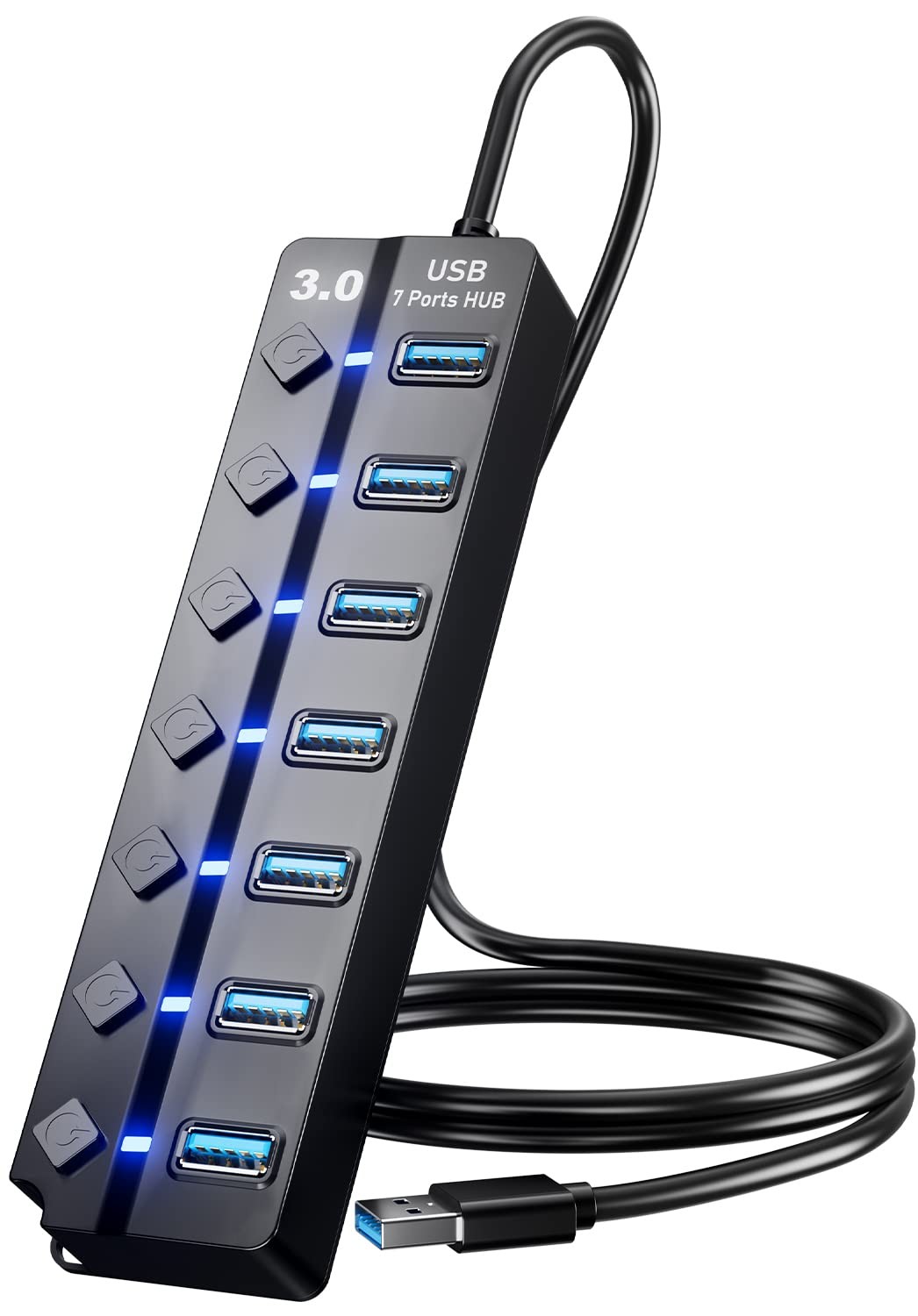 PANPEO 7-Port USB 3.0 Hub On/Off Switches 4ft for Laptop PC