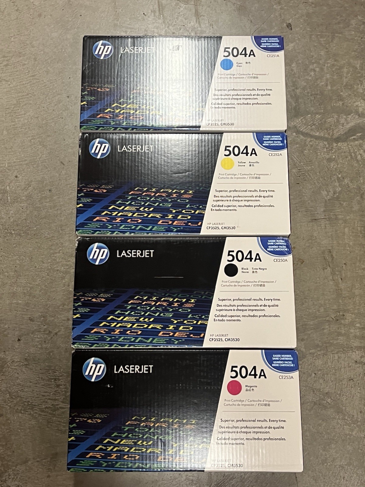 HP 504A CE250X CE251A CE252A CE253A Toner Set For LaserJet CM3525,CM3530 OEM NEW