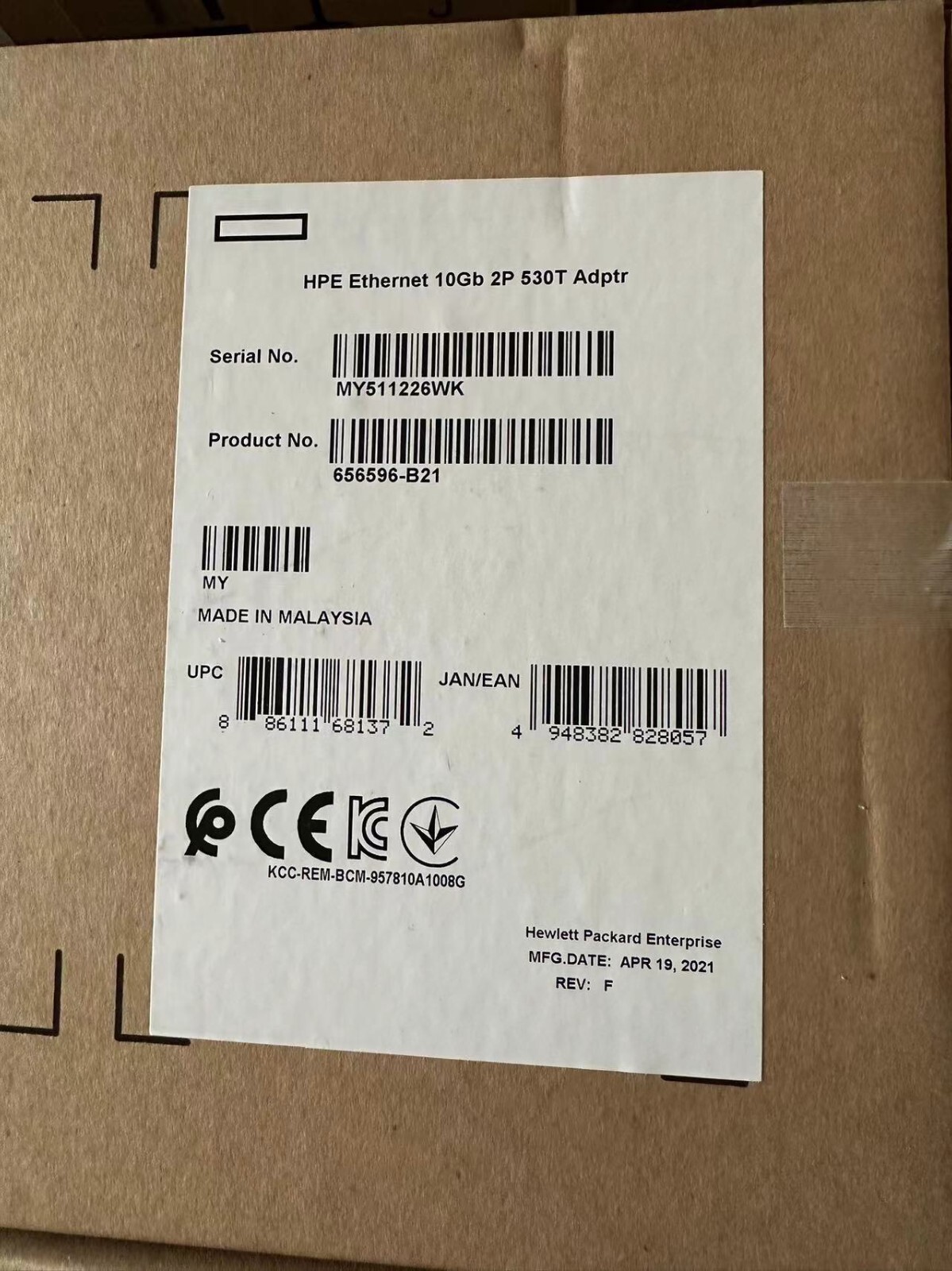 Origin New HPE 530T Ethernet 10Gb 2-Port  PCIe 2.0 x8 Network Adapter 656596-B21