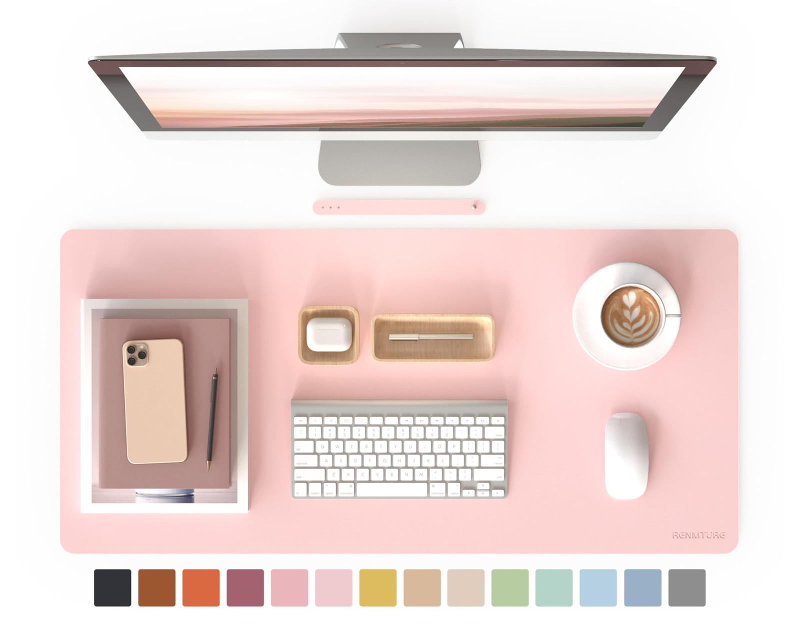 Light Pink PU Faux Leather Large Desk Pad 36x17 Inch NonSlip Mouse Mat