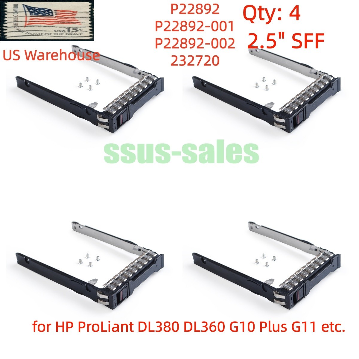 4pcs P22892 2.5" SFF Hot Swap Tray For HP ProLiant Gen10 Plus  DL380 DL385 DL365