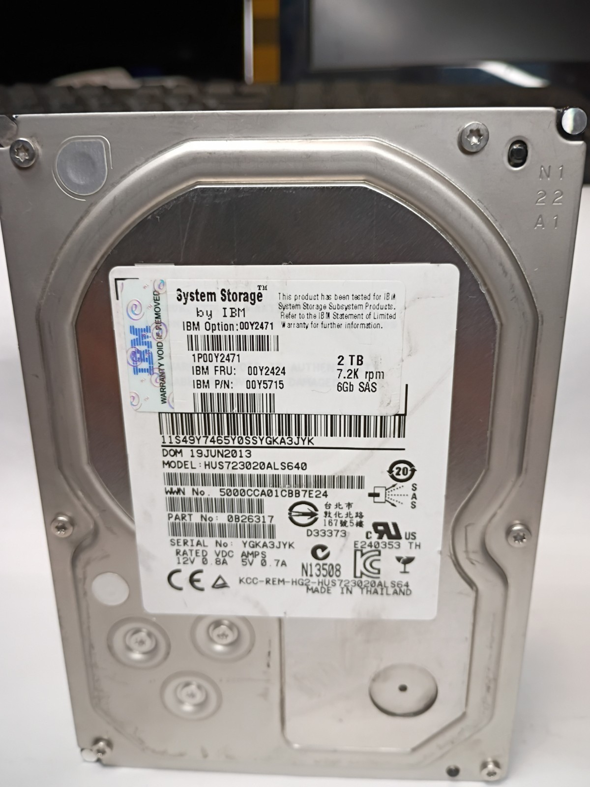 GENUINE IBM system storage 2TB 3.5" 7.2K SAS 6GBPS HDD p/n 00y5701 model...