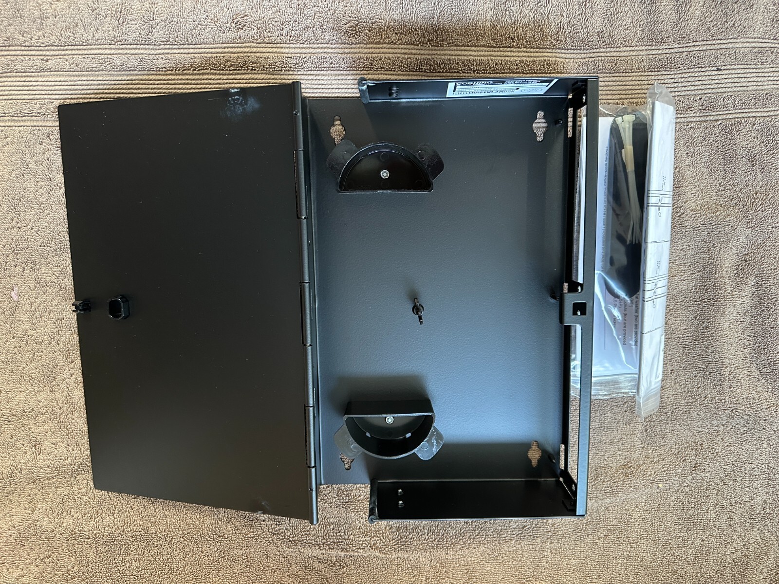 Corning-WIC-02P- WallBox 328339.  Black steel termination cabinet for 2 inserts