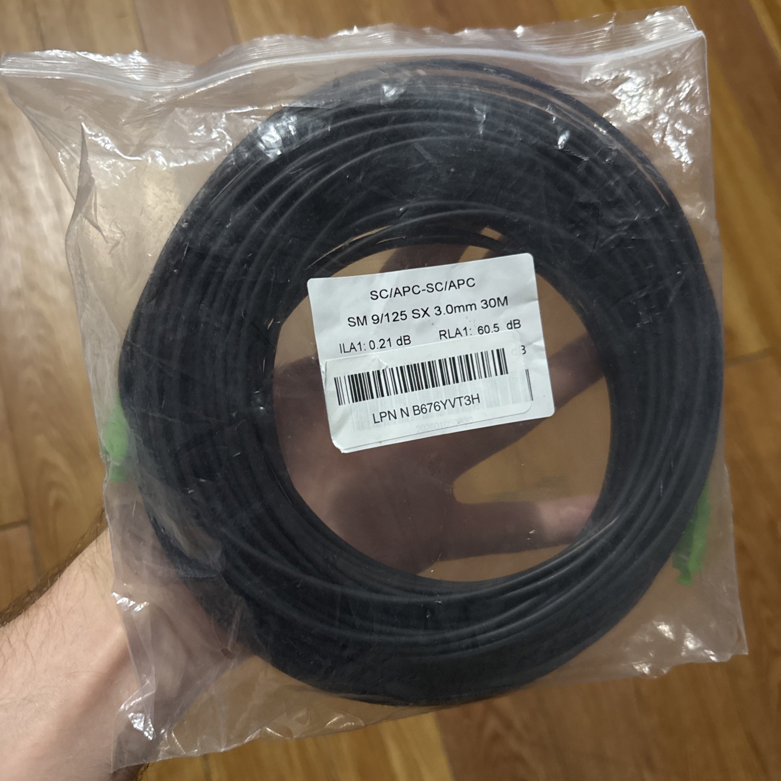 30M SM 9/125 SC/APC To SC/APC Simplex Fiber Patch Cable 3.0mm