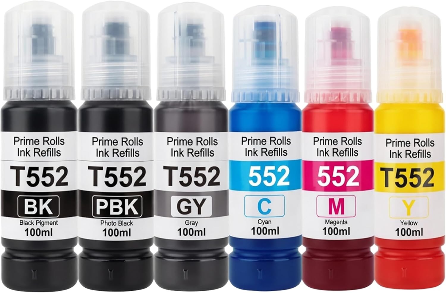 6-Pack 100ML - T552 Compatible Refill Ink Epson Ecotank Bottles High Cap ET-8500