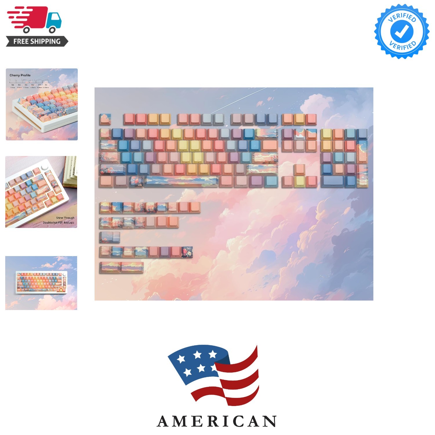 Shine Through keycap Set,Double Shot PBT keycaps 60 75 Percent,dye sub Custom...