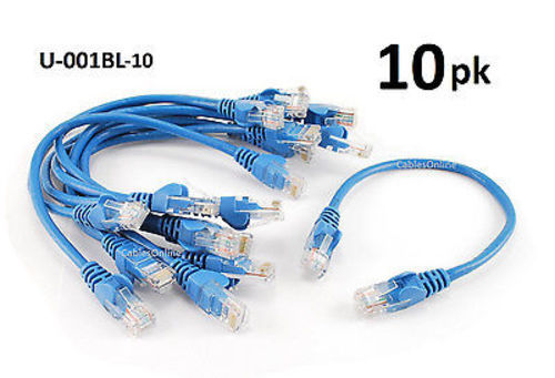 10-PACK Intellinet 1ft CAT5e UTP Ethernet RJ45 Full 8-Wire Patch Cable, Blue