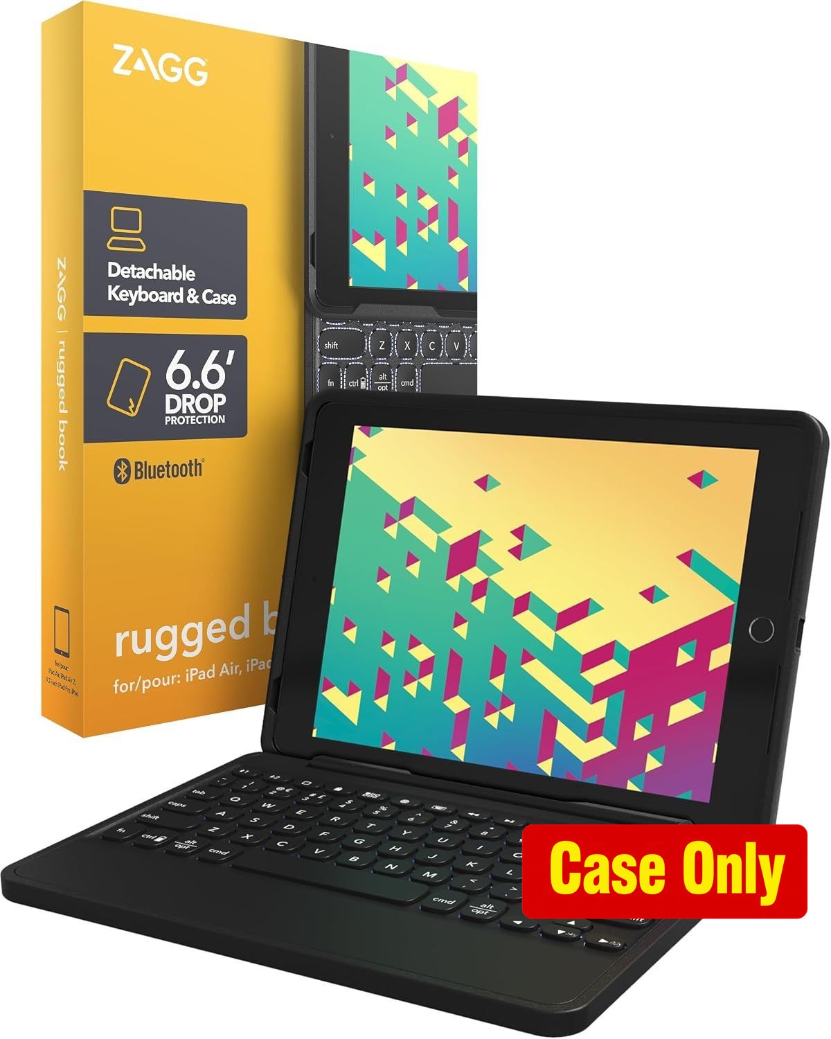 Rugged Detachable Case with Backlit Keyboard for iPad Air 2 9.7 - Black