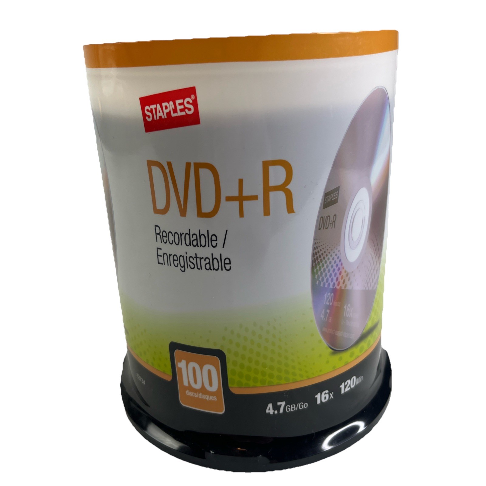 100 Discs Staples Recordable DVD+R Spindle 4.7 GB 16x 120min - Sealed