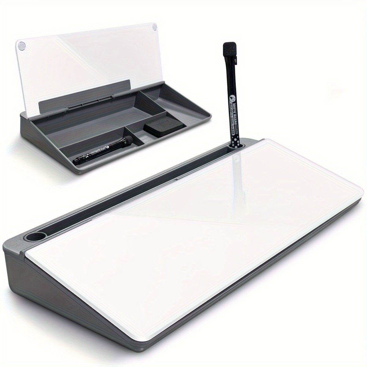 Sleek Compact Glass Desk Whiteboard with Built-in Storage, Modern Tempered Glass