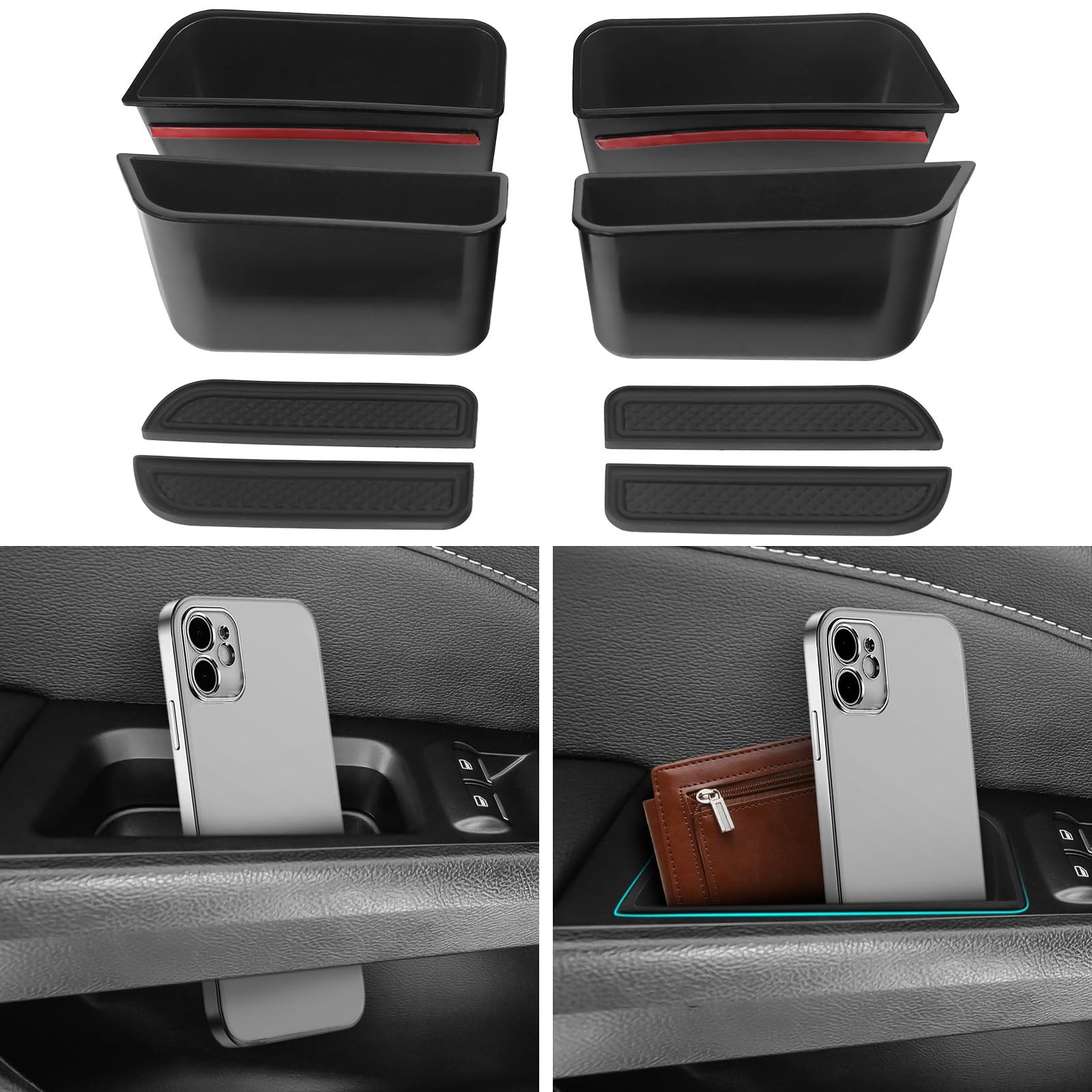 4PCS Door Side Storage Box for Ford Fusion 2013~2020 Phone Holder Organizer BLK