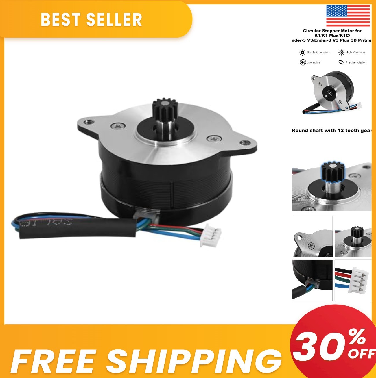 3D Printer Circular Stepper Motor 12 Tooth Gear Stainless Steel 1.8 Degree Low