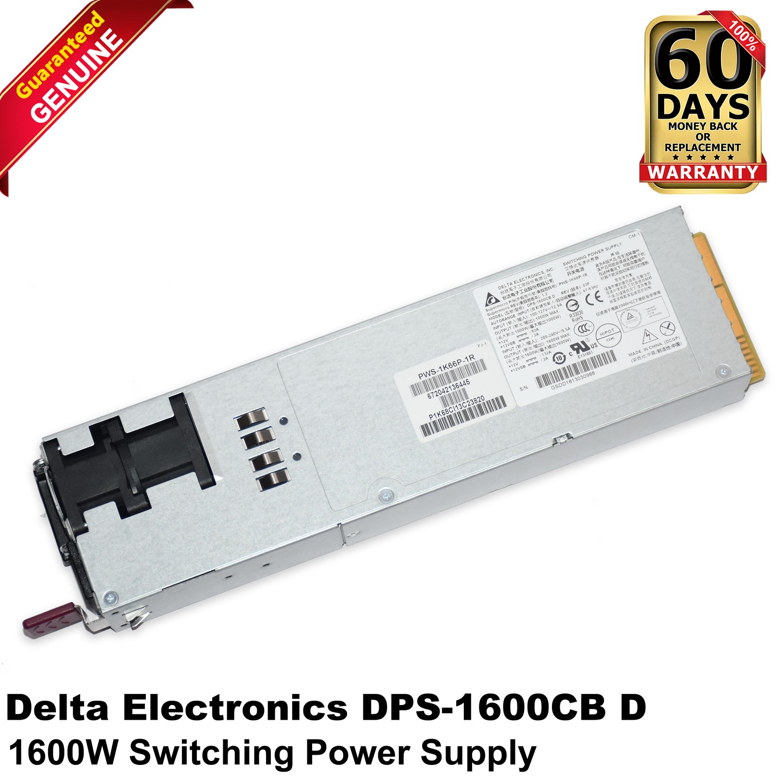 Supermicro 1600W 80+ Platinum 1U Redundant Switching Power Supply PWS-1K66P-1R