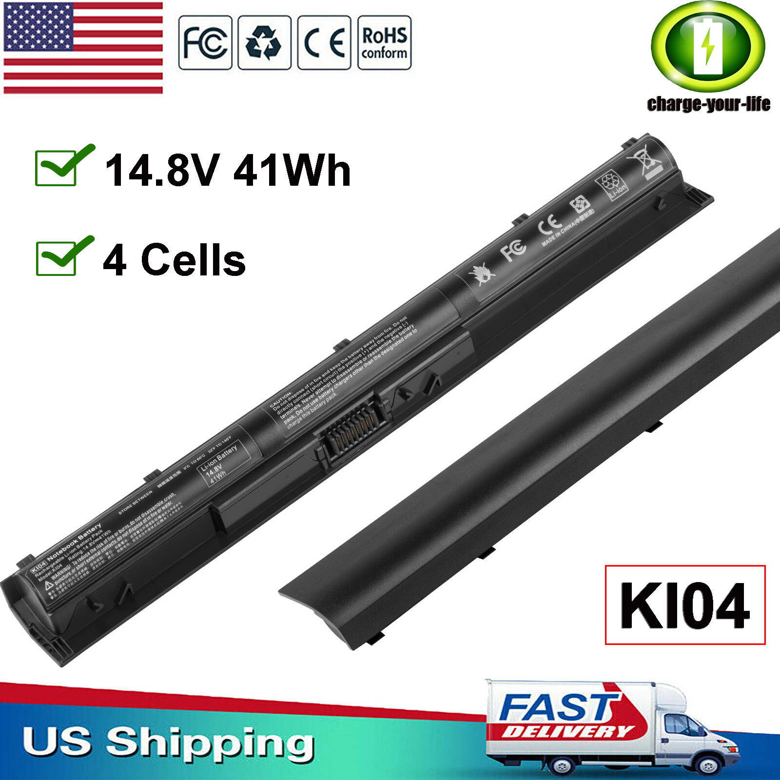 ✅LOT KI04 K104 800049-001 Battery for HP Pavilion 14-ab 15-ab 800010-421 41Wh US