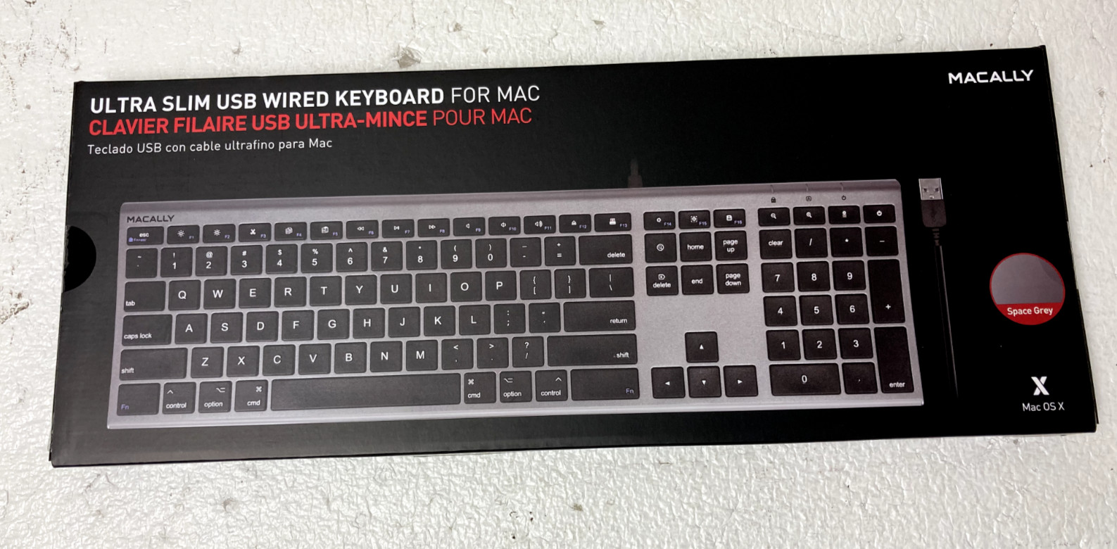 Macally Ultra-Slim Full-Size USB Wired Keyboard Space Gray/ Black For Mac NEW