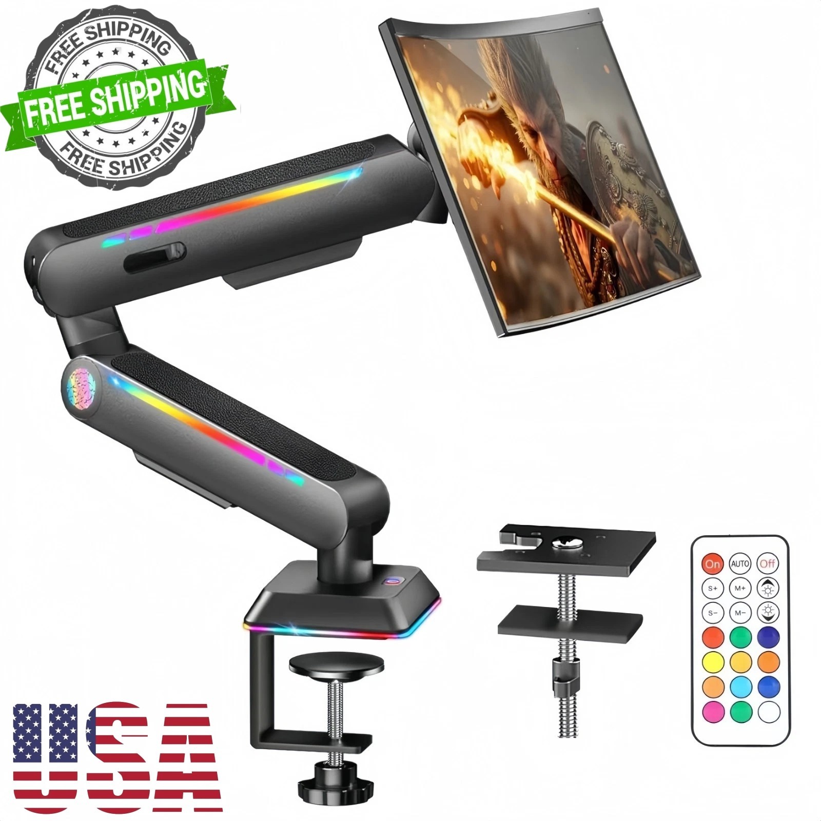 Gaming Monitor Stand with RGB LED Lights – Adjustable Ergonomic Riser