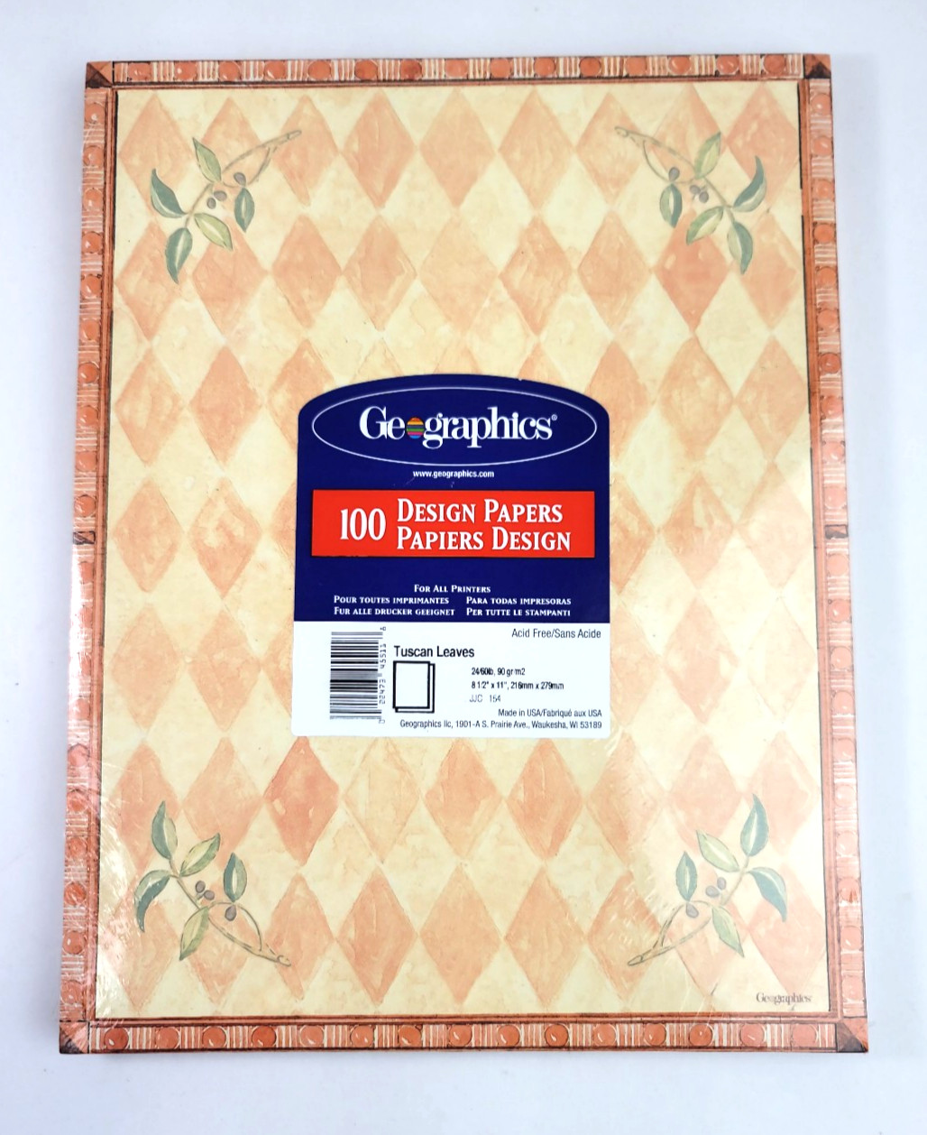 100 Sheets Geographics Tuscan Leaves Design Paper Harlequin Print 8.5x11 24/60LB