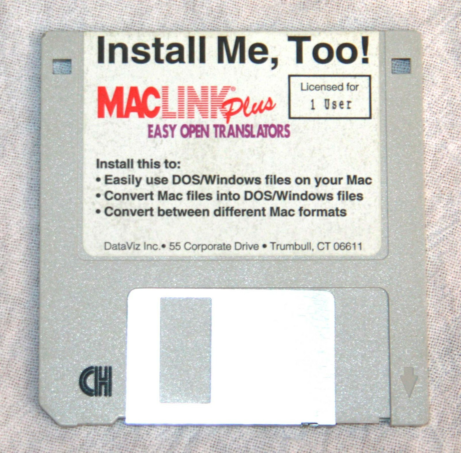 Vintage 3.5" floppy disk diskette software MacLink Plus Translators DataViz 1994