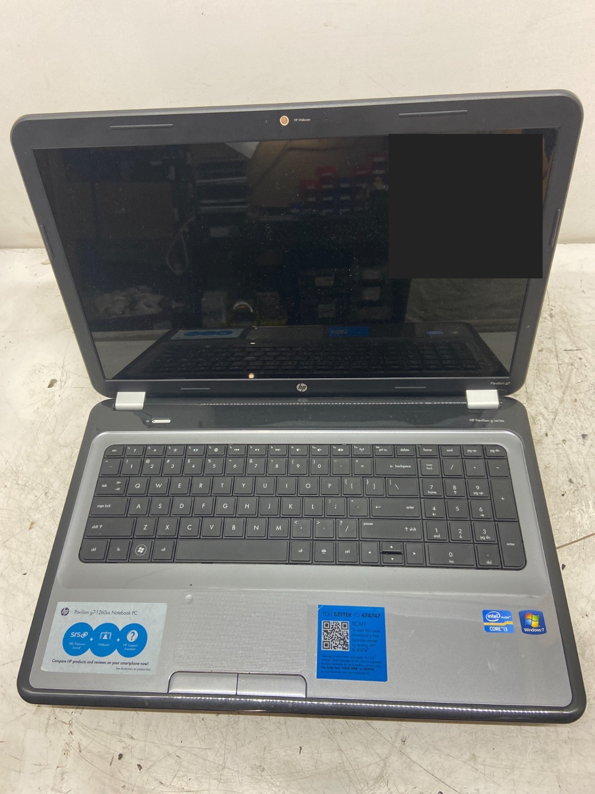 HP Pavilion g7-1260US Notebook Intel Core i3-2330M 2.2 GHz 4 GB NO HDD