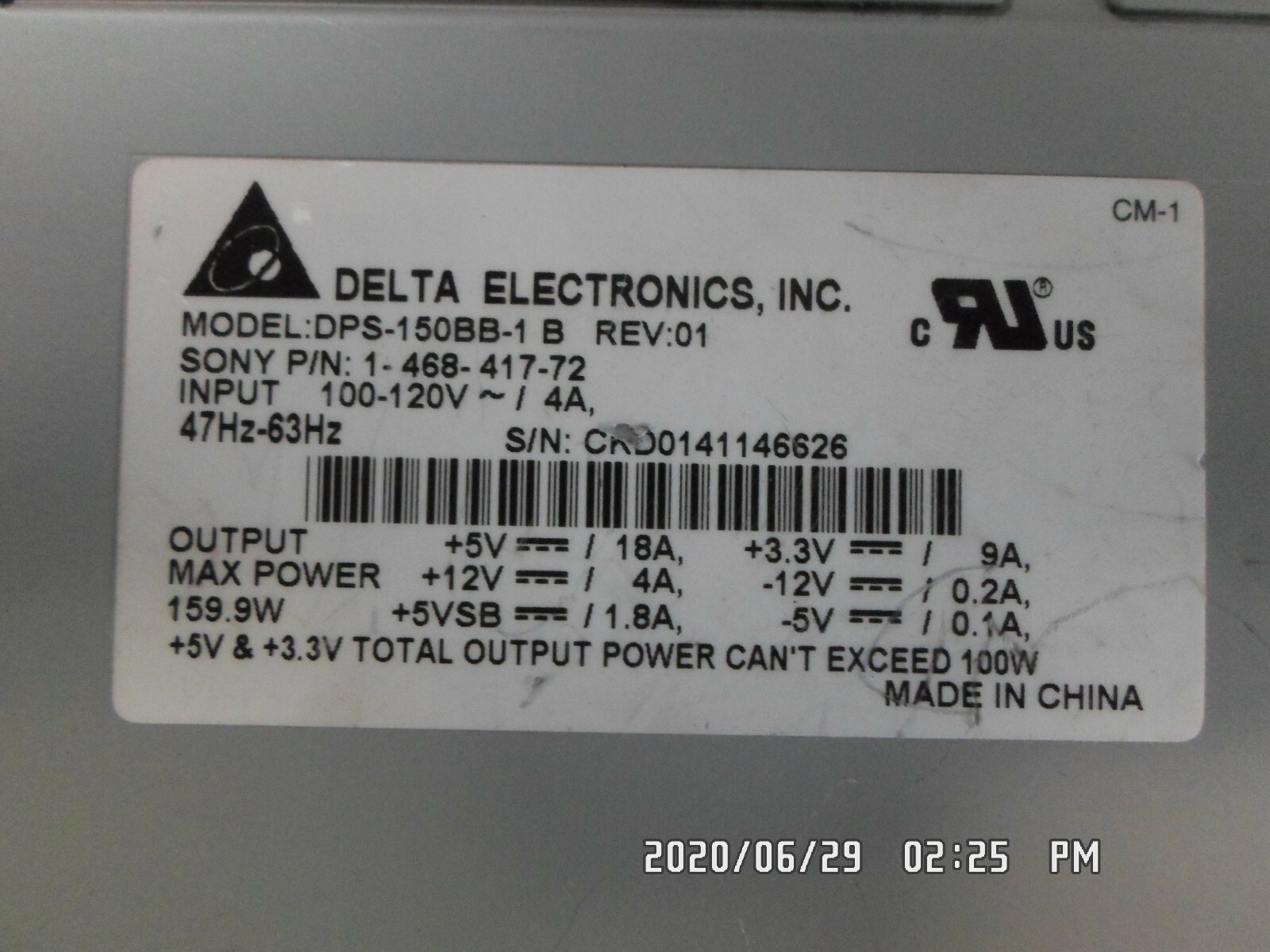 DELTA 1-468-417-72 DPS-150BB 100W PS TESTED