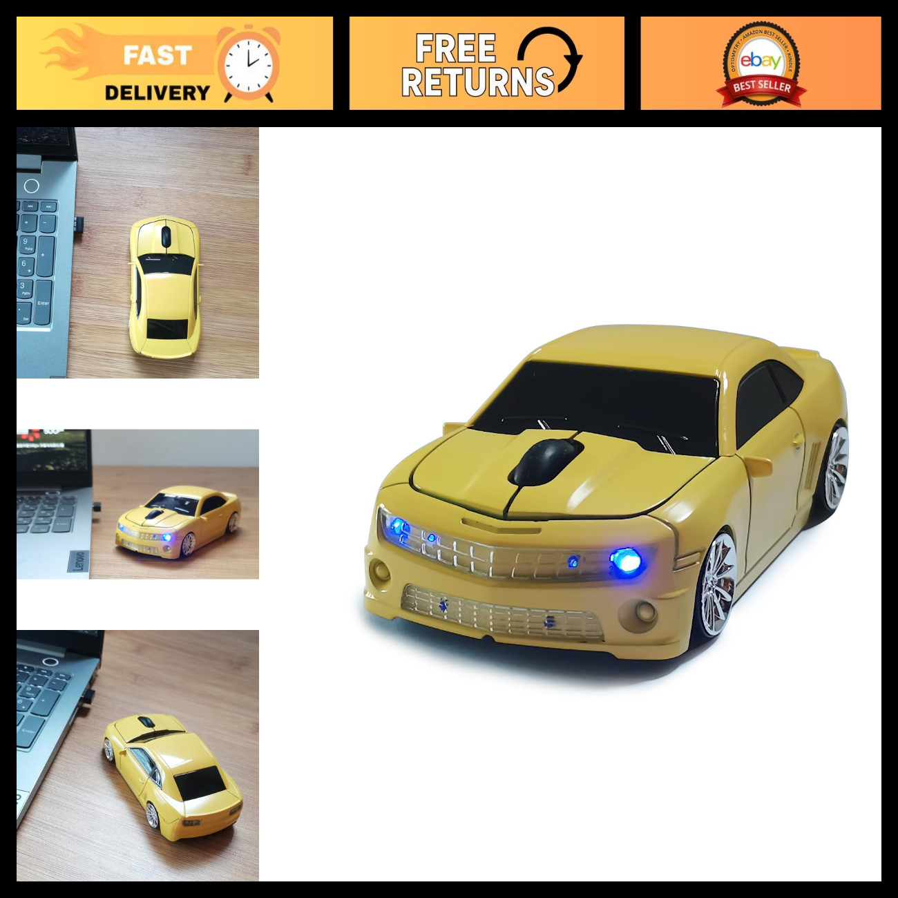 Wireless Car Mouse 2.4GHz - Cool Car Shape, USB Receiver, Laptop & PC Compatible