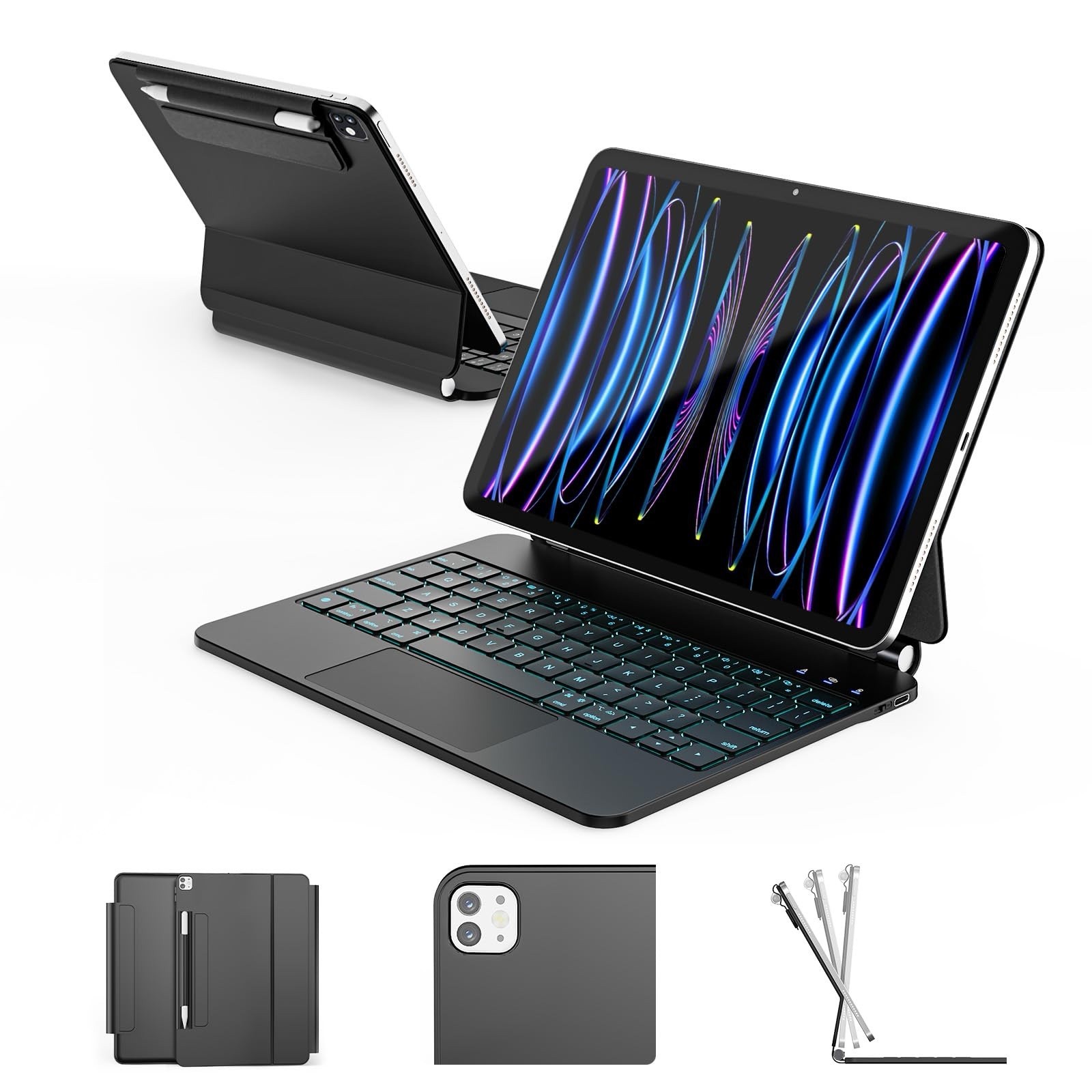 RAYMCRAFT Keyboard Case iPad Air 11 M2 M3 Pro 11 Backlit Trackpad Black