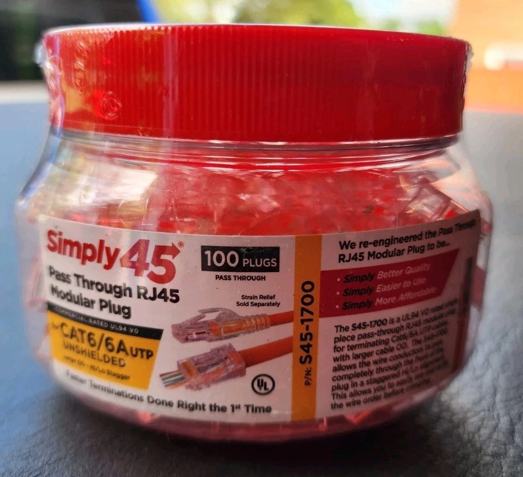 Simply 45 Cat6 Cat6a  RJ45 Modular Plugs 100 Count S45-1700