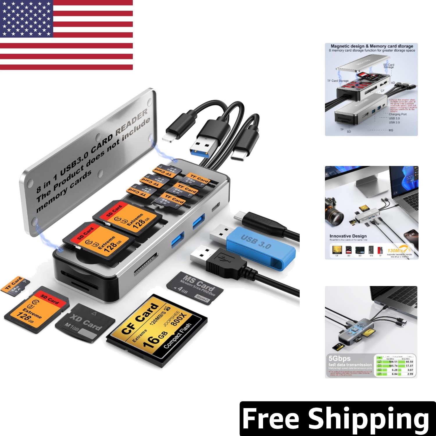 Versatile USB 3.0 Card Reader & Storage Box - Fast Data Transfer Up to 312MB/s