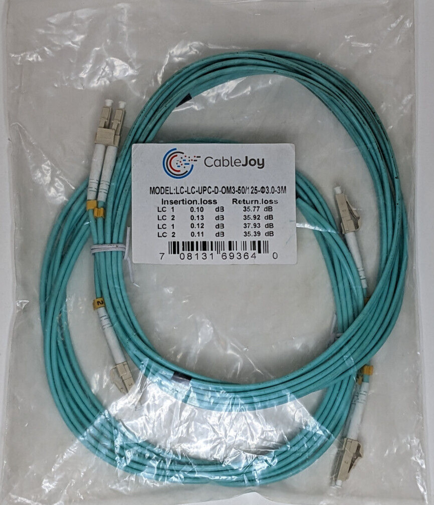 2X Cable Joy LC-LC-UPC-D-OM3-50/125-3.0-3m Fiber Optic Patch Cable