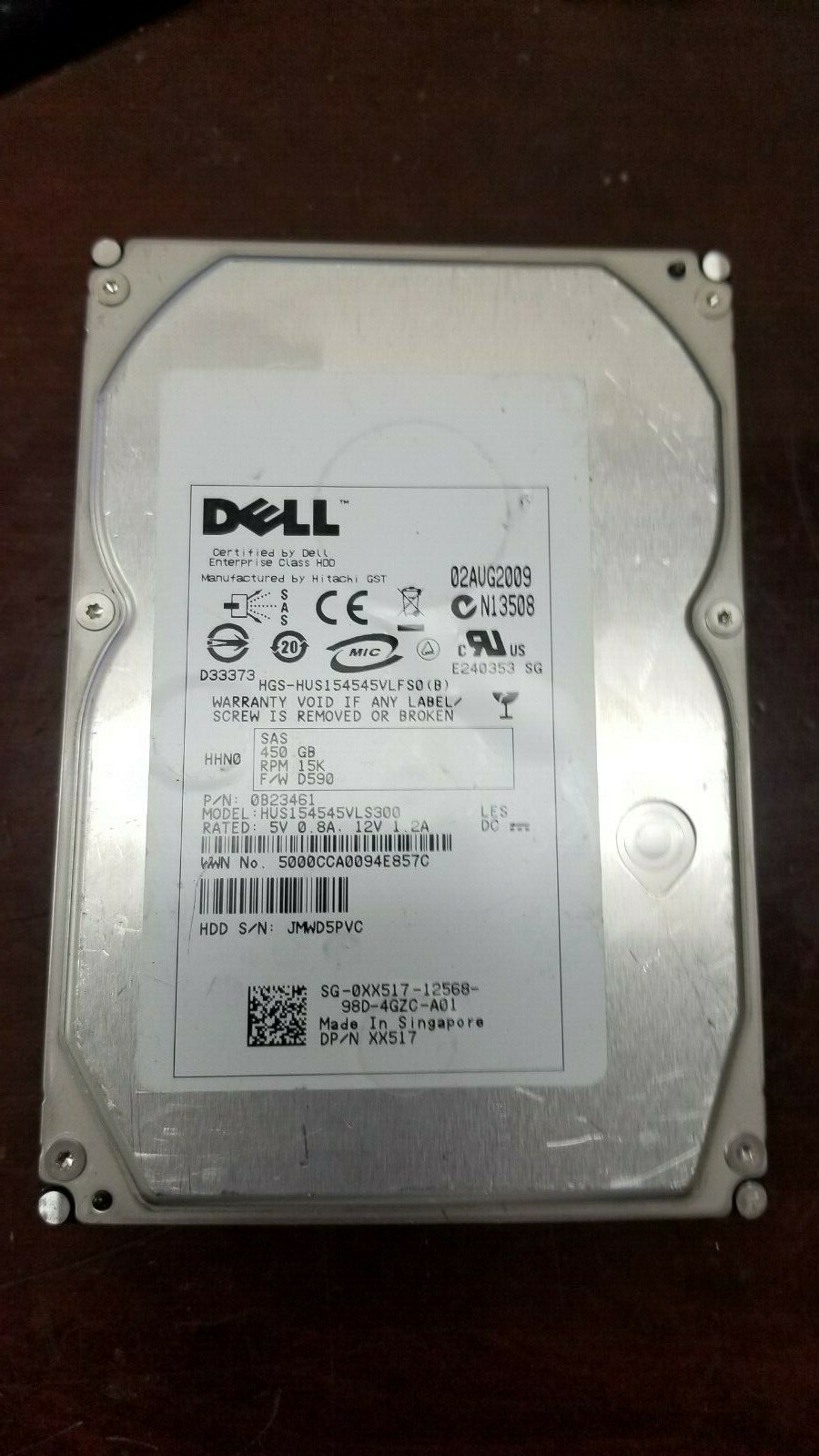Dell XX517 Hitachi HUS154545VLFS0 450GB 15K RPM 3.5 SAS Server HDD with Tray