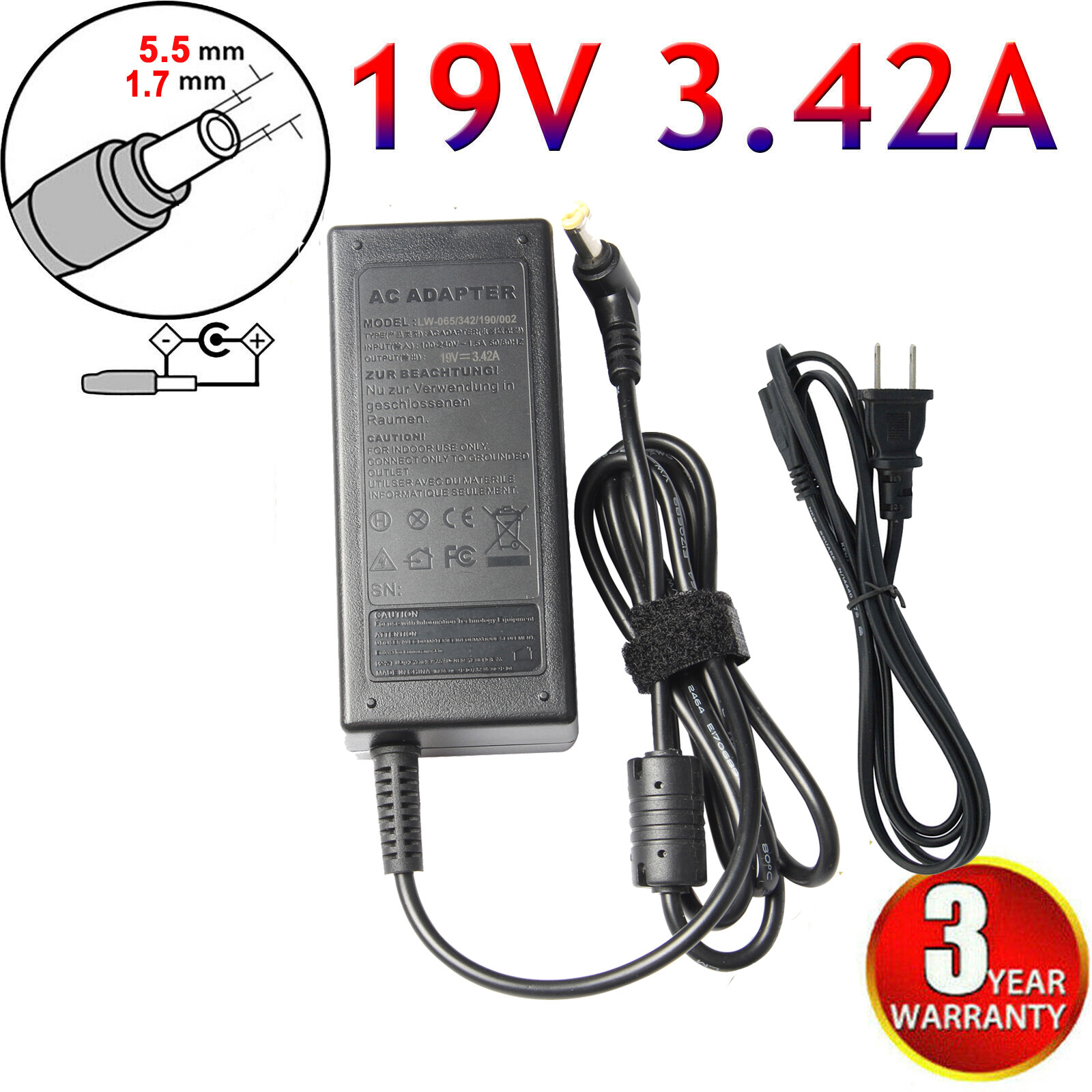65W AC Adapter Charger for Gateway NV52 NV53 NV53A NV54 NV55C NV57H NV570P NV59