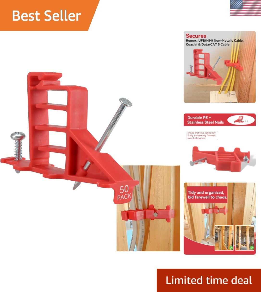 Multi Cable Staples for Romex Clips, Plastic Electrical Wire Stackers, Secure...