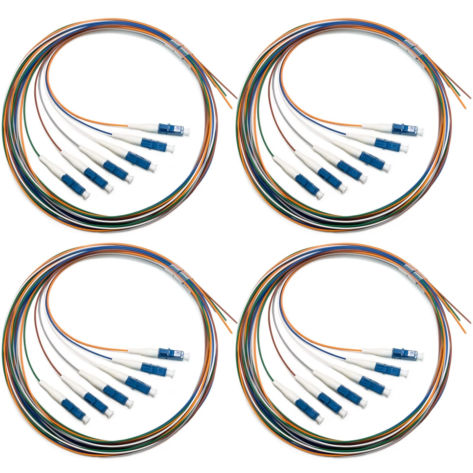 4 PCS 1.5M 6 Strand Singlemode 9/125 LCUPC Fiber Optic Pigtail Cable