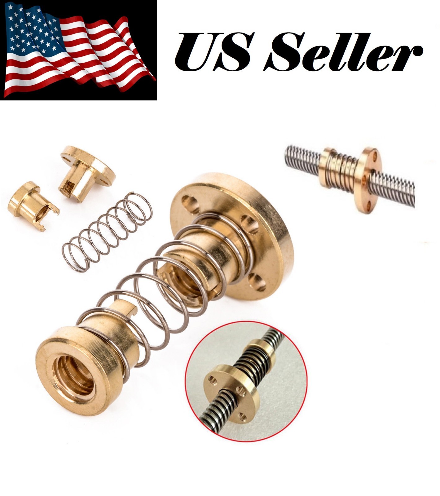 100mm - 600mm 3D Printer T8 8mm Lead Screw Rod + brass anti backlash Nut TR8