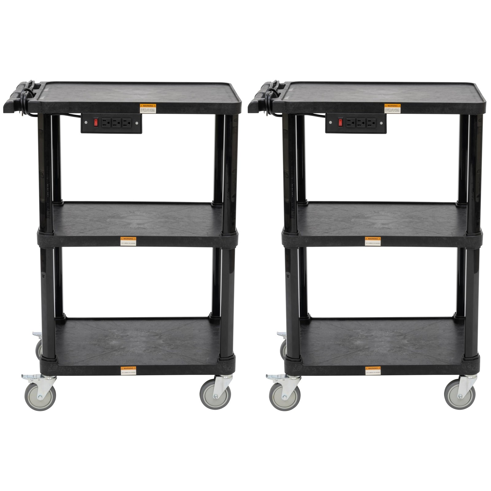 Mobile Utility Cart 3 Shelf Heavy Duty 8 Cord 2 Pack Black PAVC4-2 Pearington