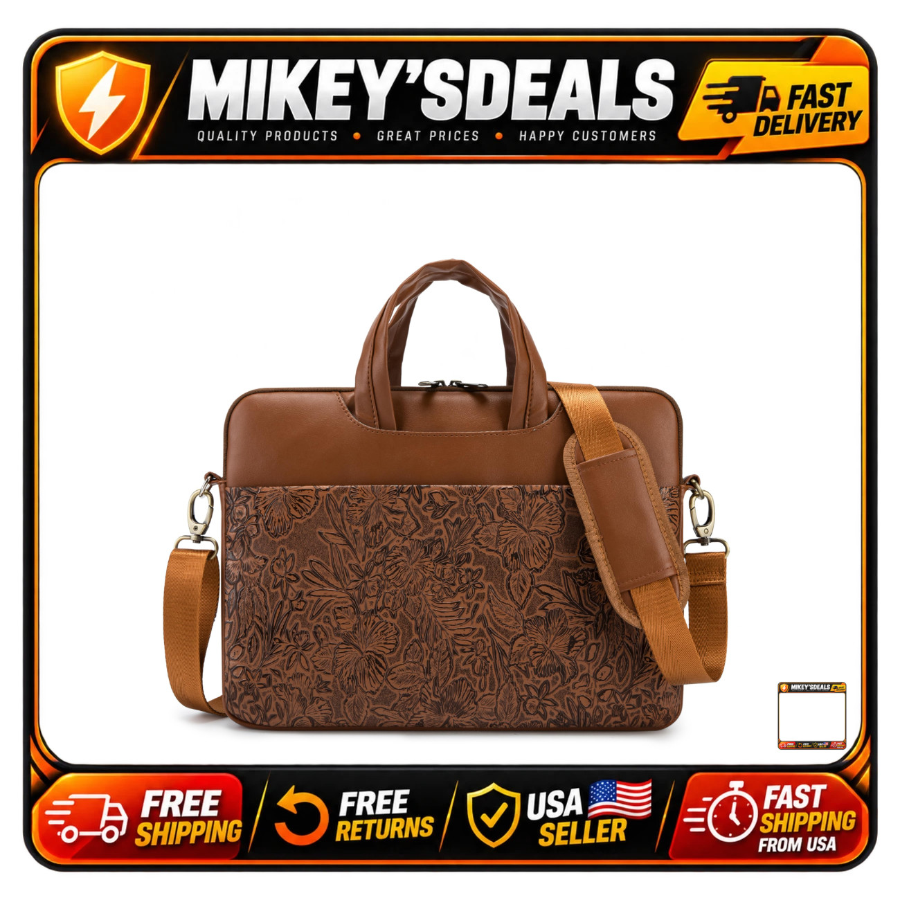 Heavy Duty 360° Protective Laptop Sleeve, Embossed PU Leather, 13-14 inch, Coffe