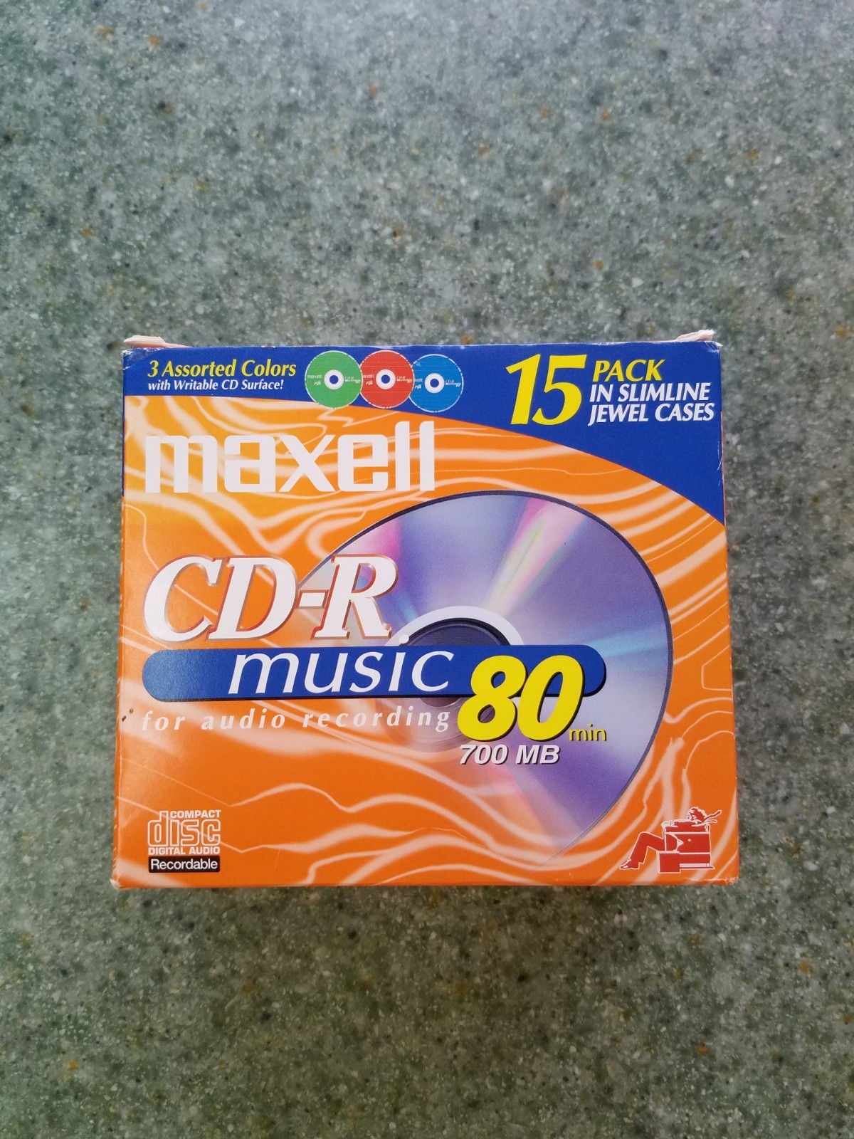 Maxell CD-R 15 Pack Music Disc 3 Colors Slim Jewel Cases 80 Minutes BRAND NEW 