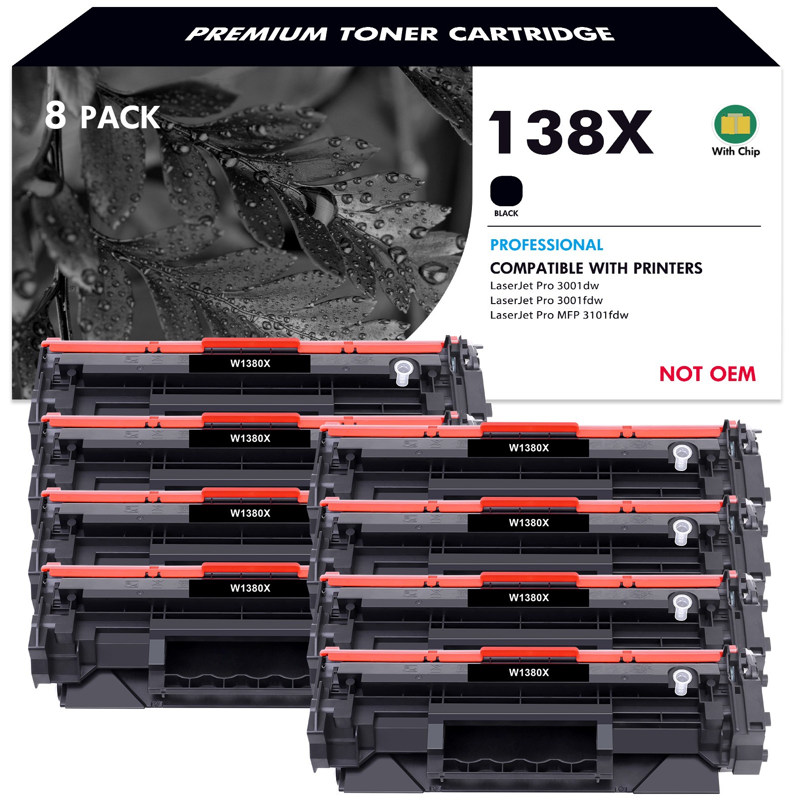 8PK W1380X 138X Toner with Chip For HP LaserJet Pro 3001dw 3001fdw MFP 3101fdw
