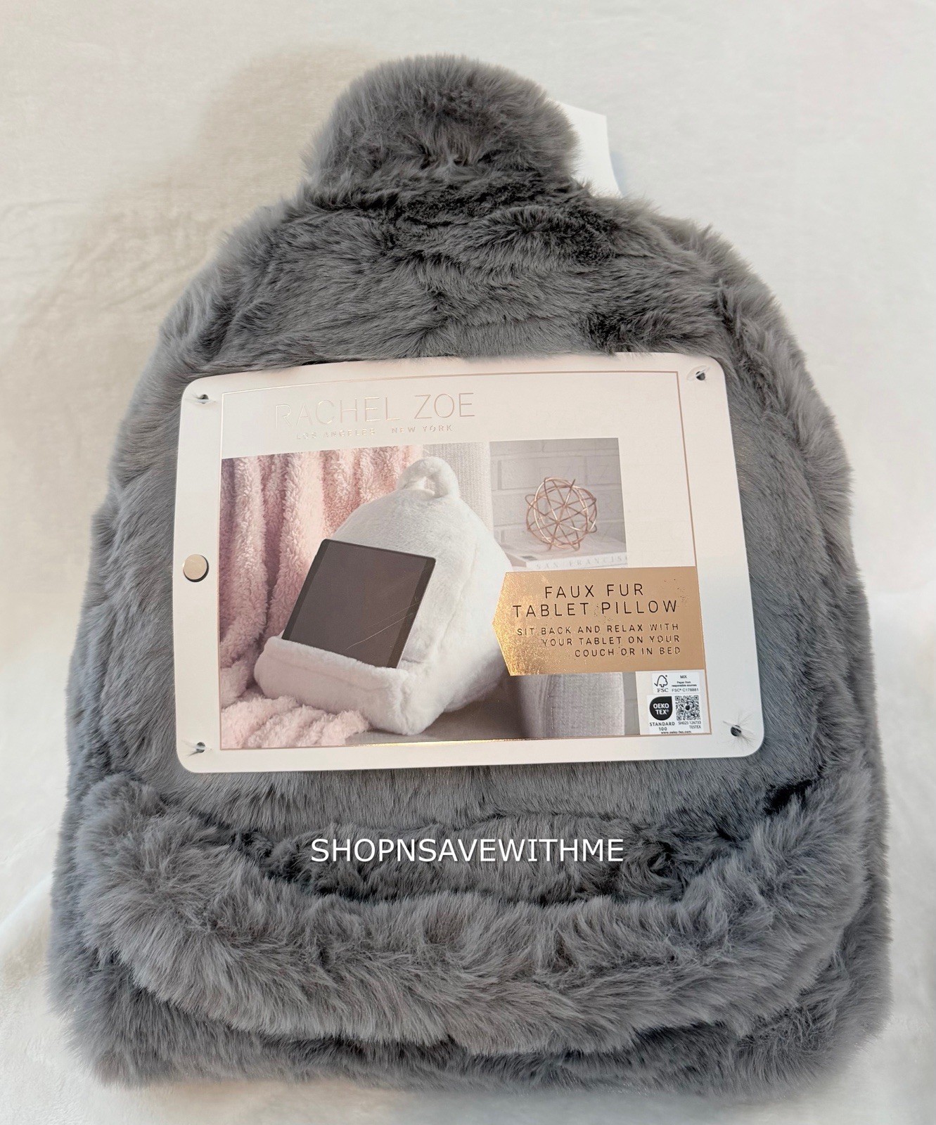 Rachel Zoe Faux Fur Gray Plush Tablet Lap Top Pillow NEW