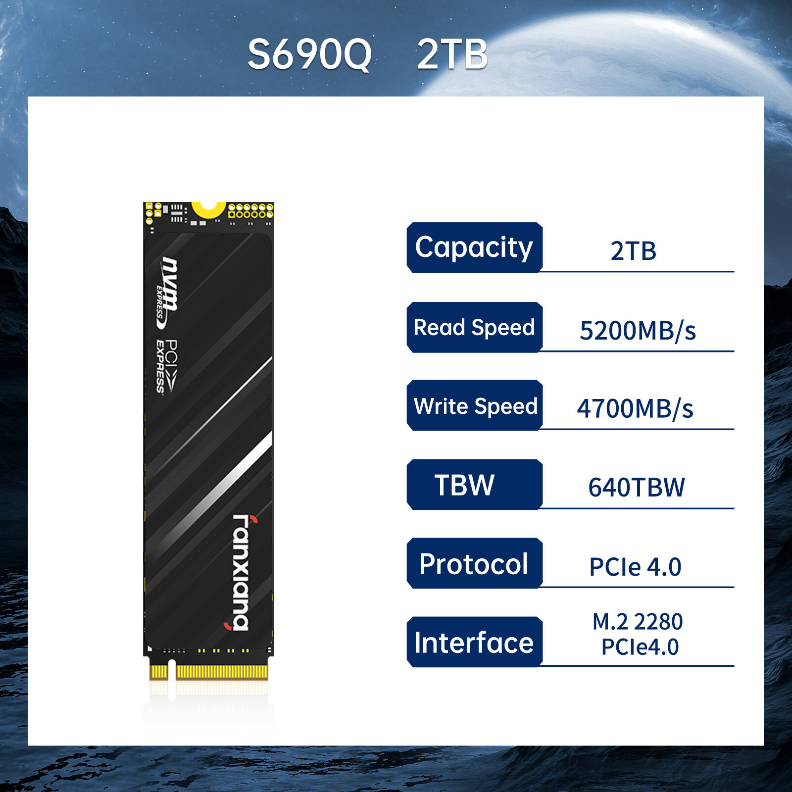 Fanxiang 2TB Gaming SSD For PS5 PCIe 4x4 NVMe 5200MBS Internal Solid State Drive