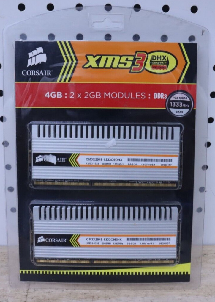 New NOS 4GB 2x2GB PC3-10666 CORSAIR CM3X2048-1333C9DHX DDR3 RAM Kit Modules CAS9