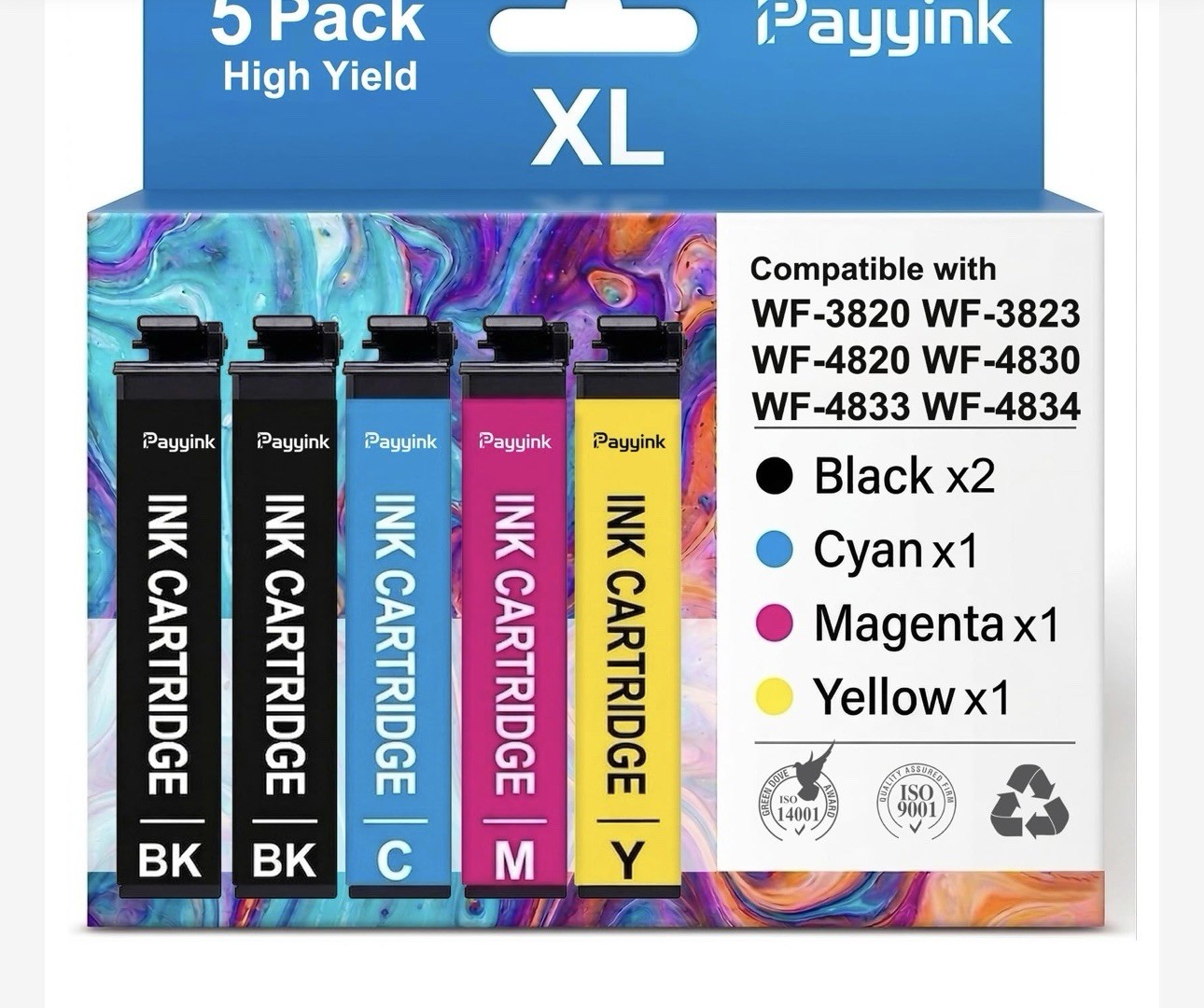 822XL 5 Pack Ink Cartridges T822XL WF3820 /30 WF4820/30 WF4833/4