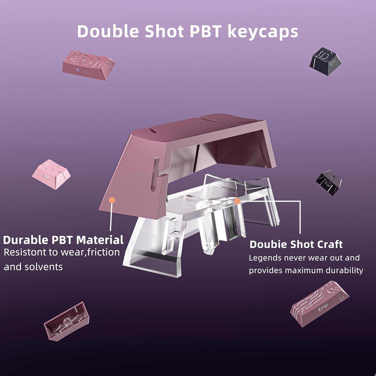 135 Key Gradient BlackBerry Purple Topographic PBT Keycaps Set Side Print Dou...