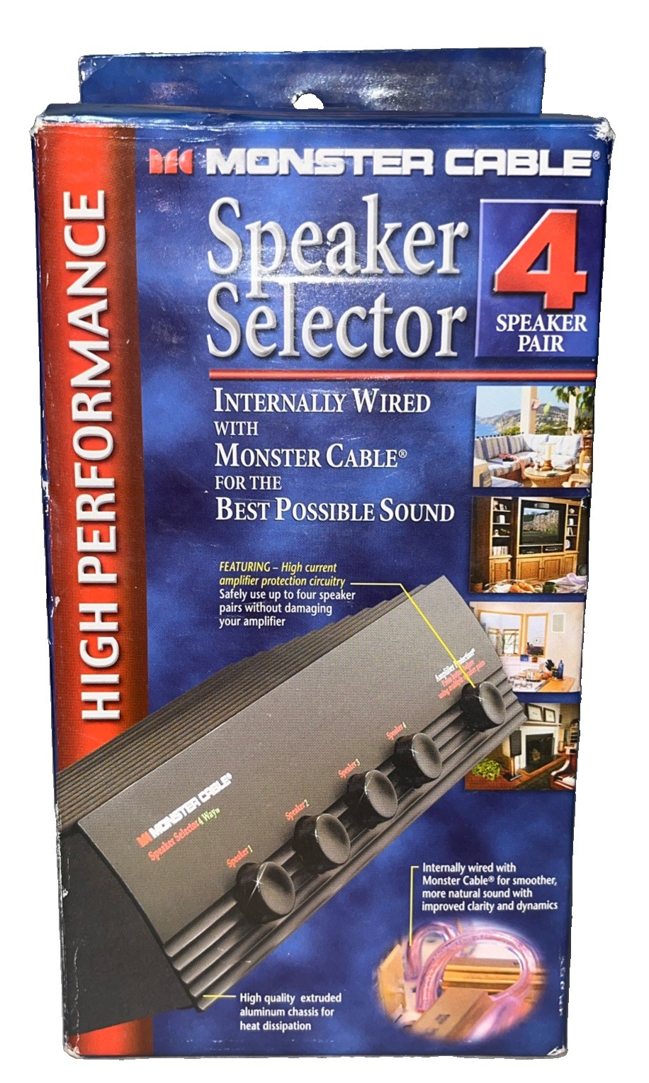 NEW Monster Cable 4 Way Stereo Speaker Selector, MSS4, Open Box With Manual