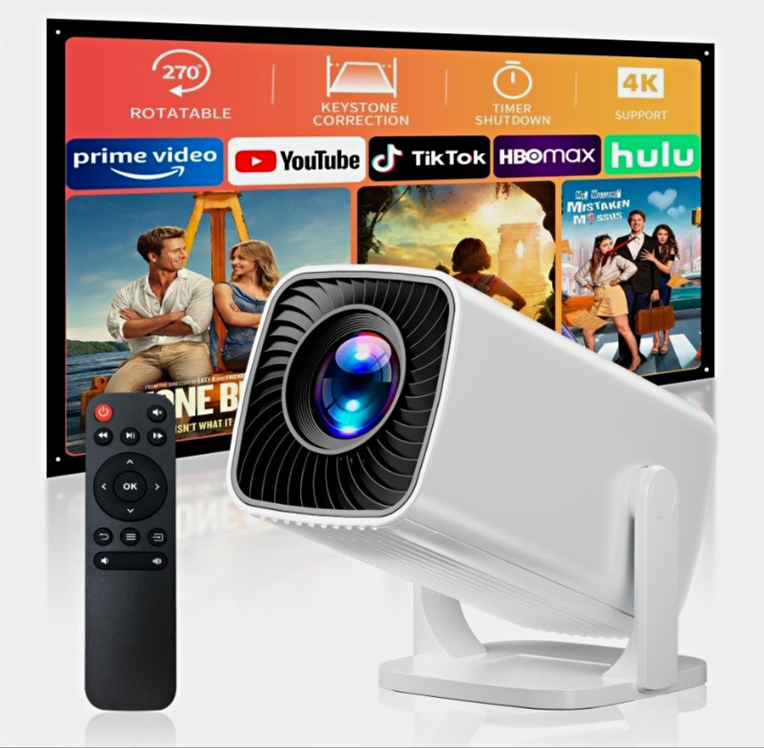 Sainyer LED Multimedia Projector 4K USB HDMI Keystone Correction White w/ Remote