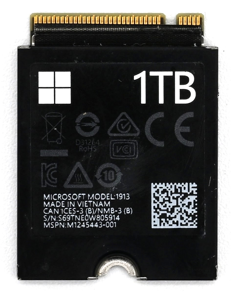 1TB Microsoft SSD M.2 2230 NVMe PCIe 3x4  w/ OEM Heatsink Cage Model 1913 Open
