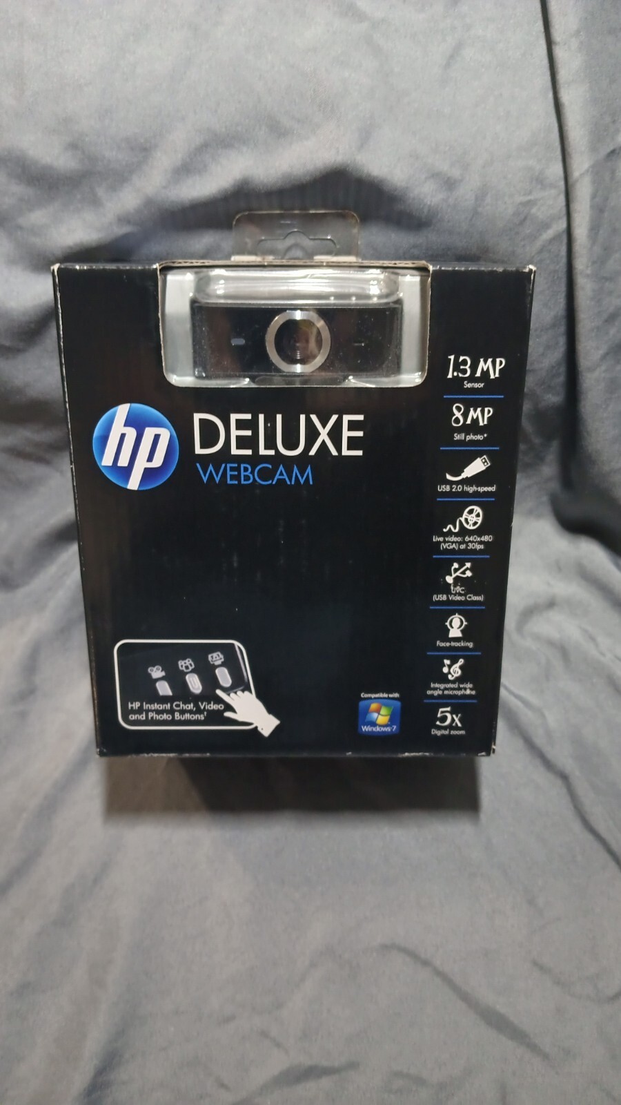 NEW Sealed HP Deluxe Webcam KQ246AA 8MP USB 5X Digital Zoom PC Computer Filters