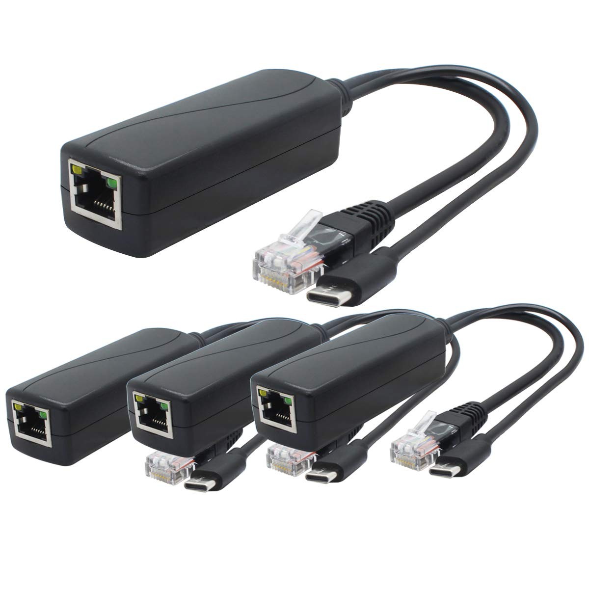 4 PCS Active PoE To USB C Splitter 48V To 5V 2.4A 10/100Mbps Adapter