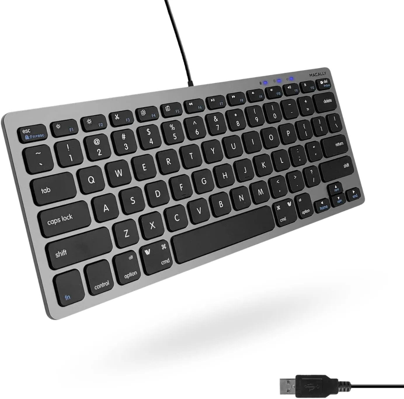 Small USB Wired Keyboard 78 Keys Compact For Mac And Windows Space Grey Portable