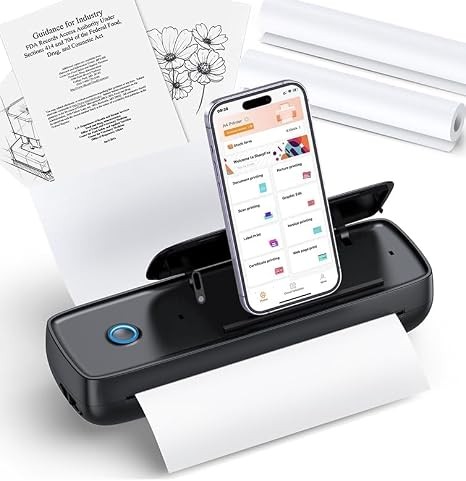 Alinayee Portable Thermal Printer Wireless Bluetooth Mini Inkless 8.5x11 BLACK